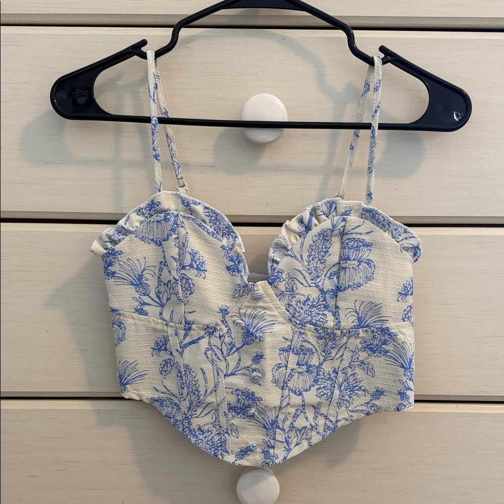 SHEIN Blue and Cream Floral Top